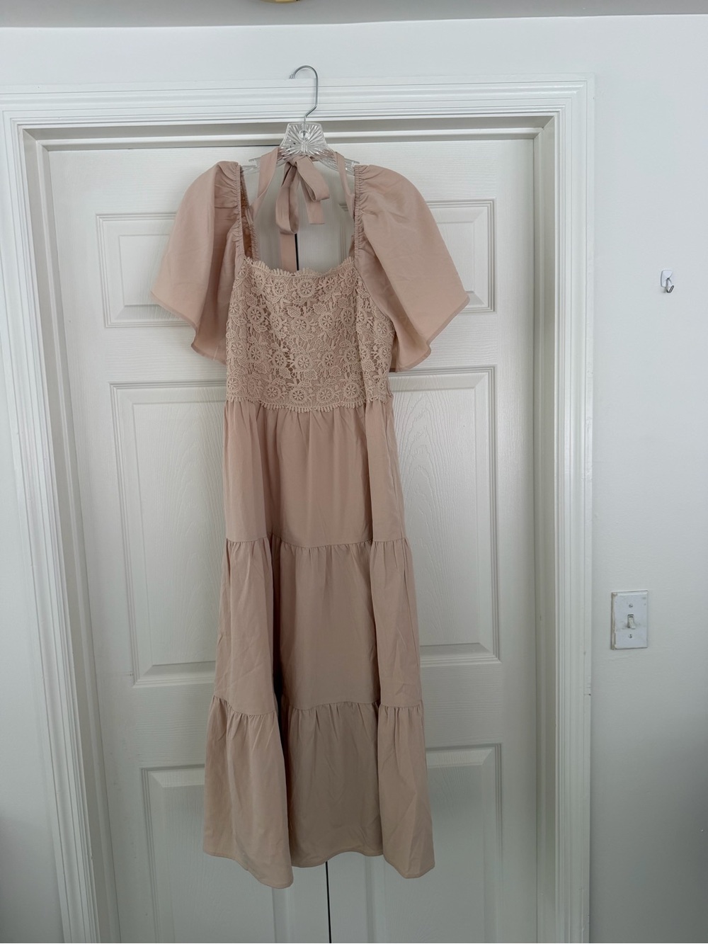 Baltic Born Blush Pink Lace-Trim Midi Dress
